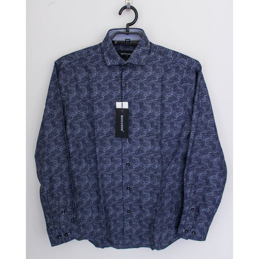 Bogosse Dress Shirt Mens Small 2 Gray Paisley Jacquard Button Down‎ Long Sleeve